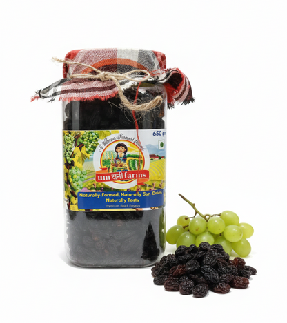 Raisins | Premium Black Raisins- Naturally-Farmed, Naturally Sun Dried, Naturally Tasty - 100% Natural, No Chemical Treatment - Umrani Farms - 650gm