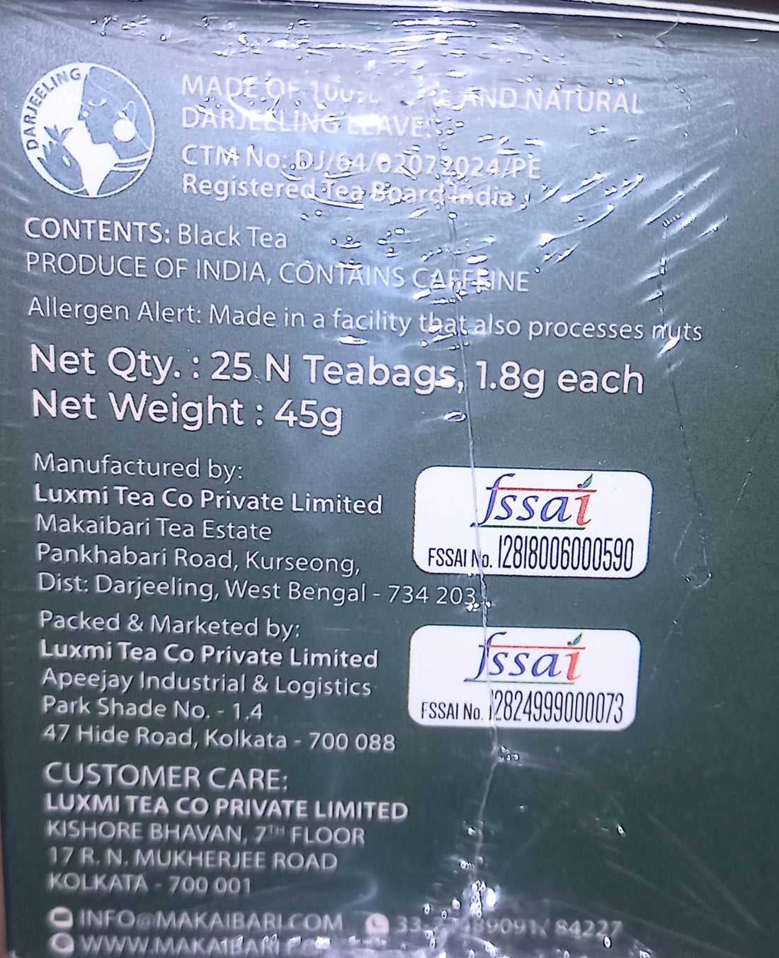 Tea | Black Tea (Green Valley) - Darjeeling - Organic - Makaibari - 25 Tea Bags