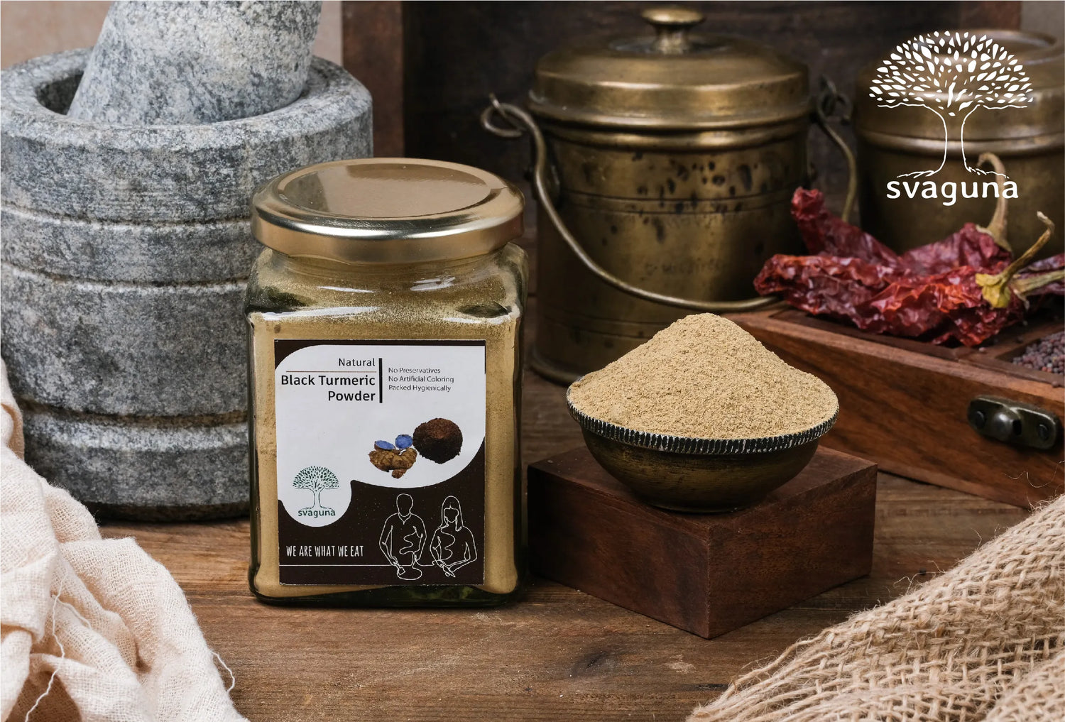 Turmeric Powder | Black - Natural - No Preservatives &amp; No Artificial Coloring - Svaguna - 100gm