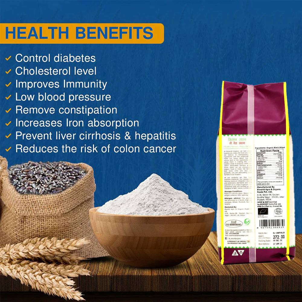 Flour | Black Wheat Flour - USDA Organic - Non GMO - Elworld Organic - 1000gm