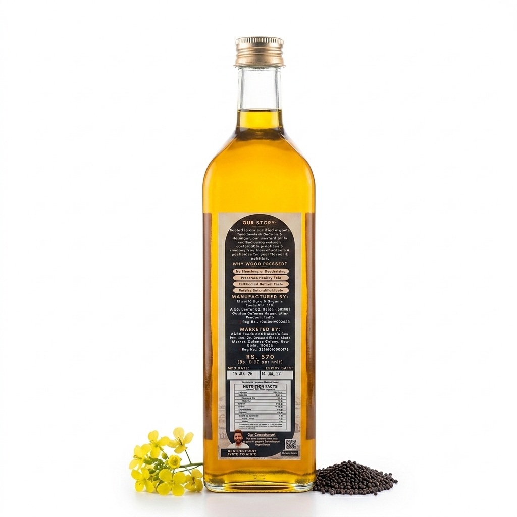 Black Mustard Oil (Wood Pressed) - Extra Virgin Oil - Made With Organic Mustard Seed -No Bleaching or Deodorizing, Preserves Healthy Fats-No Chemical Fertilizers or Synthetic Pesticide-Nature&