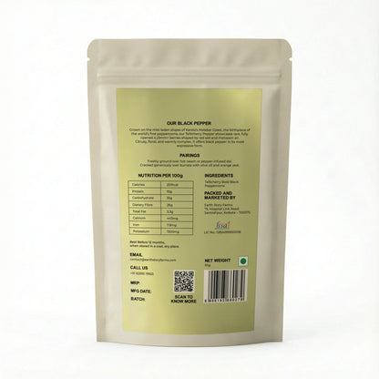 Whole Spices | Black Pepper(Tellicherry Bold) - Thalassery (Kerala) - Preservative-Free - Earth Story Farms- 50gm