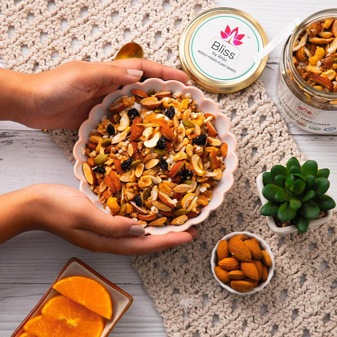 Granola | Almond Makhana Granola With Dates - Plant Based Whole Food - Oil Free, No Added Preservatives, Lactose Free &amp; Diabetic Friendly - Bliss Box Foods - 250gm