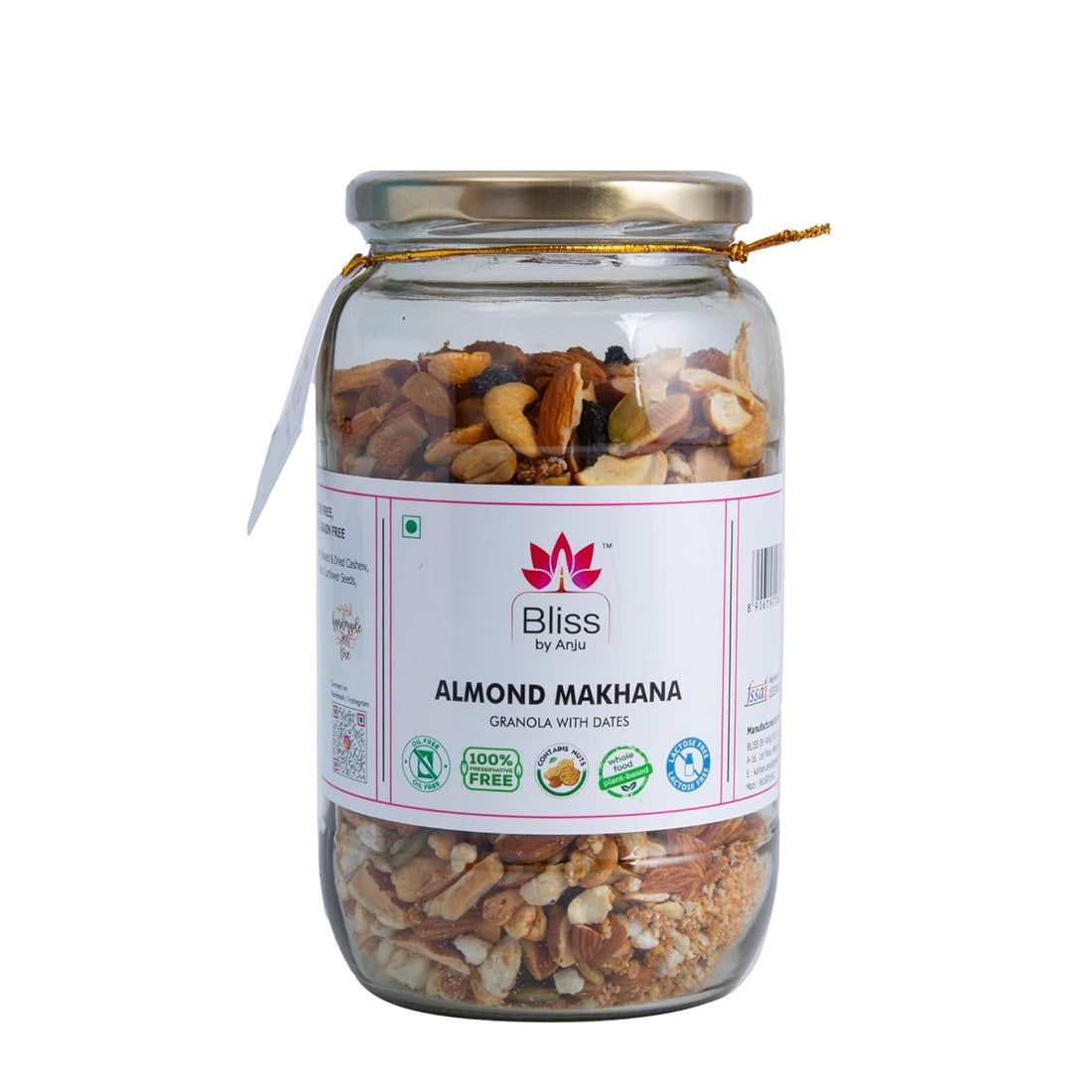 Granola | Almond Makhana Granola With Dates - Plant Based Whole Food - Oil Free, No Added Preservatives, Lactose Free &amp; Diabetic Friendly - Bliss Box Foods - 250gm