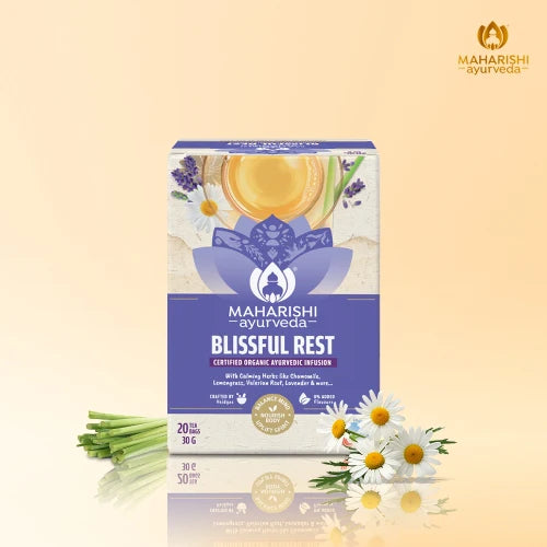 Tea | Blissful Rest - Ayurvedic Sleep Tablets Alternative - Herbal Tea - Certified Organic Ayurvedic Infusion - Gluten Free & No Added Flavours - Maharishi Ayurveda - 20 Tea Bags