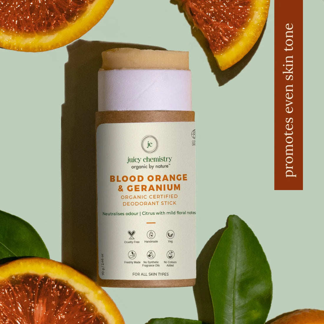 Blood Orange & Geranium Organic Deodorant Stick - Juicy Chemistry - 70gm