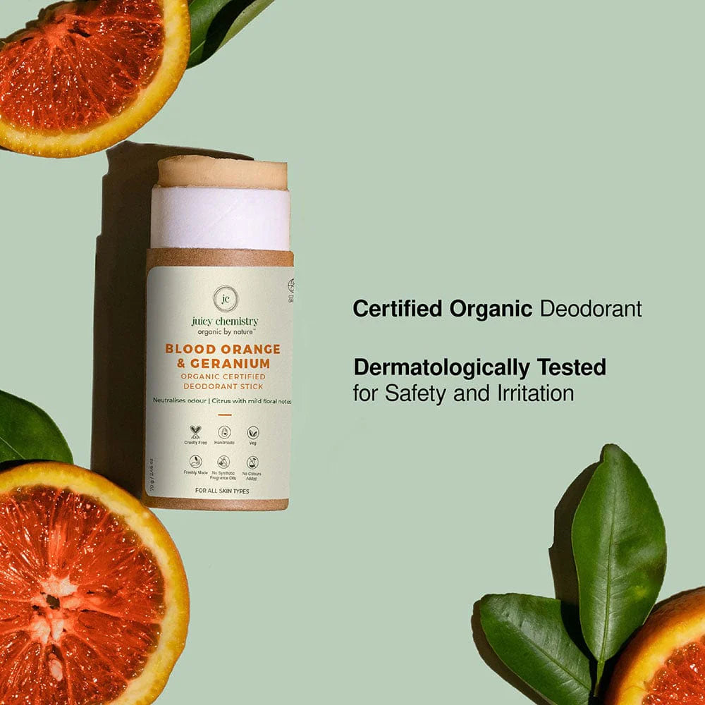 Blood Orange &amp;amp; Geranium Organic Deodorant Stick - Juicy Chemistry - 70gm