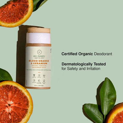 Blood Orange &amp;amp; Geranium Organic Deodorant Stick - Juicy Chemistry - 70gm