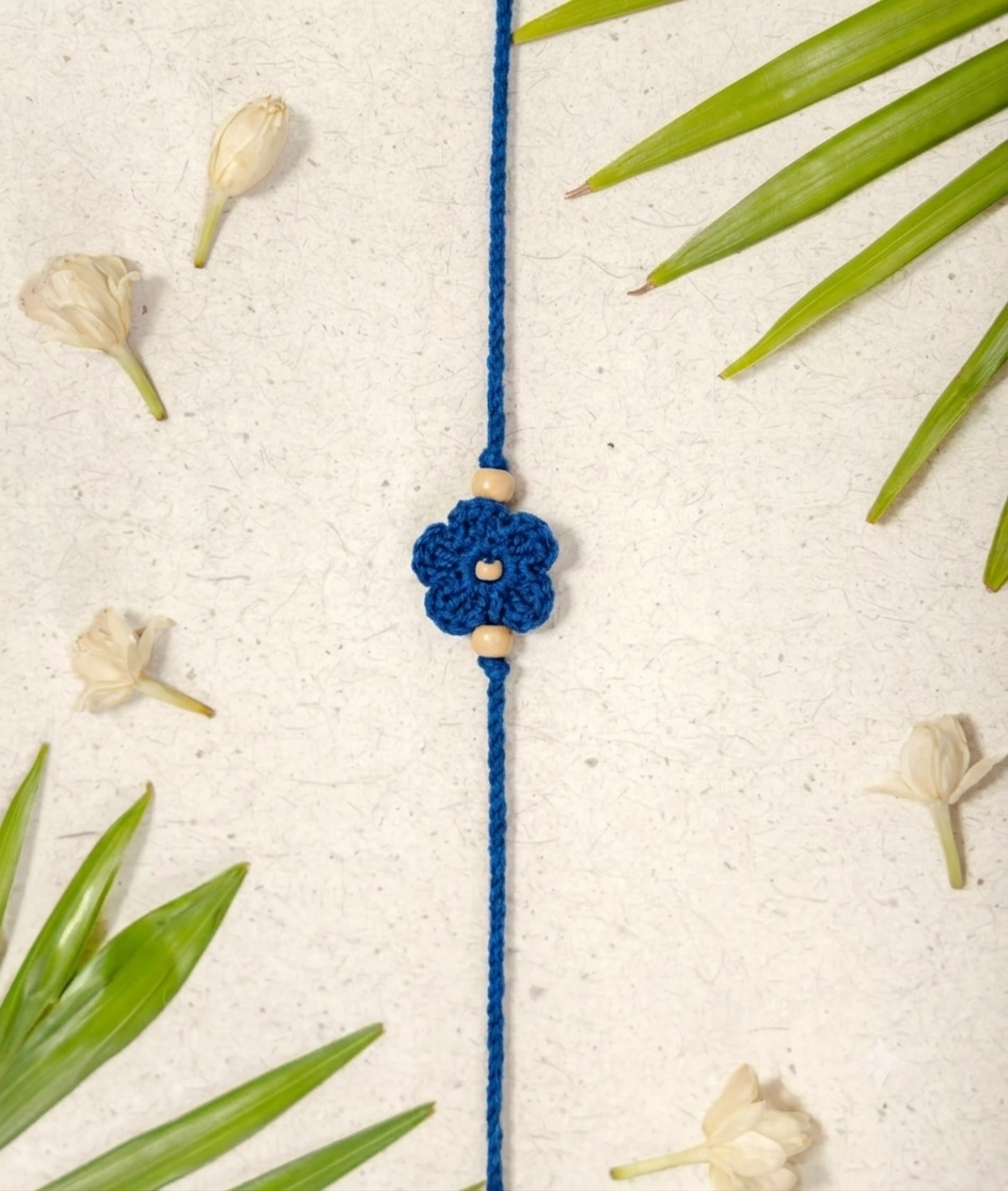 Rakhi | Blue Crochet Rakhi (Cotton, Jute, Wooden beads, Coconut shell )– Handcrafted – Eco Friendly – Nature’s Soul - Single Piece