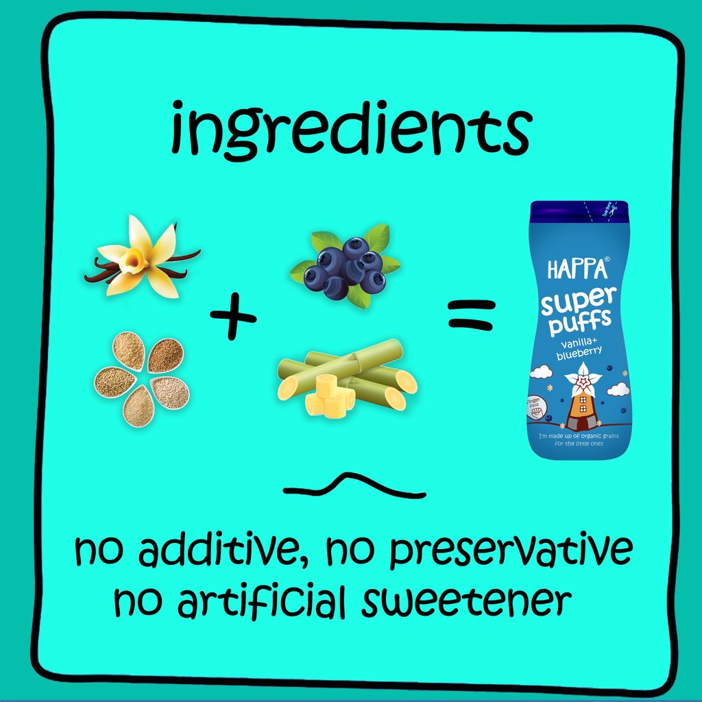 Puff | Blueberry And Vanilla Puff - Organic –Gluten Free, No Added Preservatives, No Added Sugar &amp;amp; No Salt - Happa - 40gm