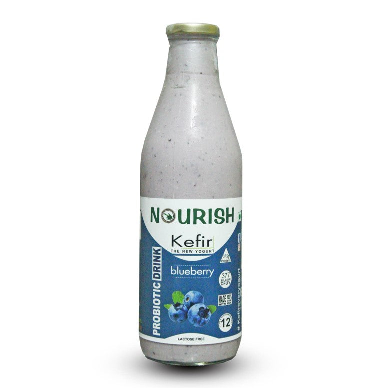 Kefir | Blueberry Kefir (Made With 100% Cow Milk) - 100% Natural - 37.5g Protein - Probiotic Drink - No Artificial Flavour, No Stabilizers, Thickener & No Added Preservatives - Nourish - 1000ml