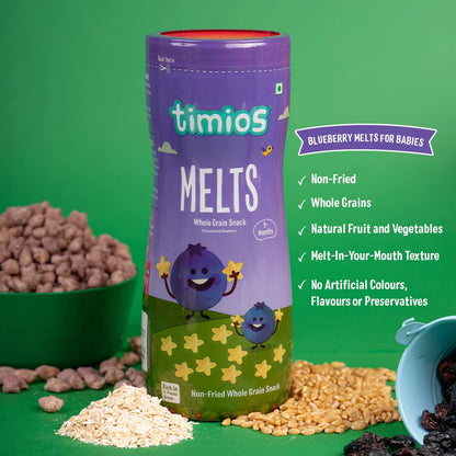 Blueberry Melts | For Babies – Non Fried Whole Grain Snack - High In Protein, Iron, No Added Preservatives &amp;amp; No Added Colors - Timios – 50gm