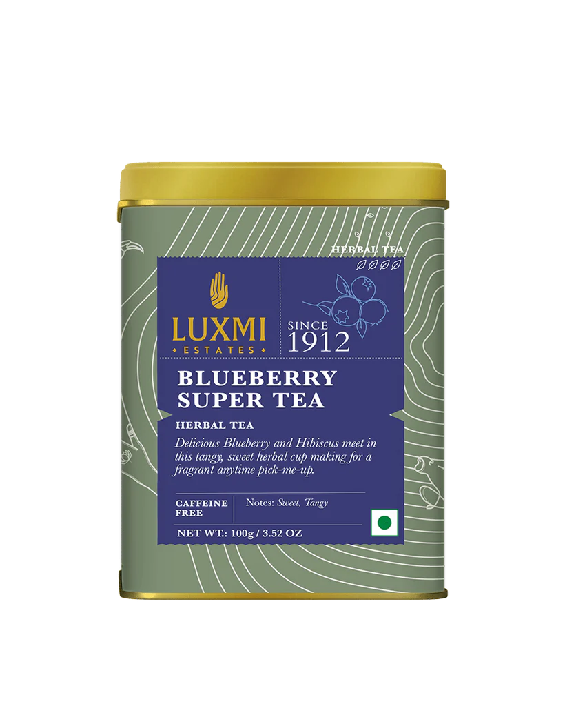 Tea | Blueberry Super Tea - Sweet, Tangy - Organic Herbal Tea - Caffeine Free - Luxmi Estates - 100gm