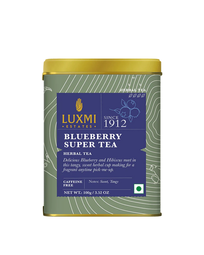 Tea | Blueberry Super Tea - Sweet, Tangy - Organic Herbal Tea - Caffeine Free - Luxmi Estates - 100gm