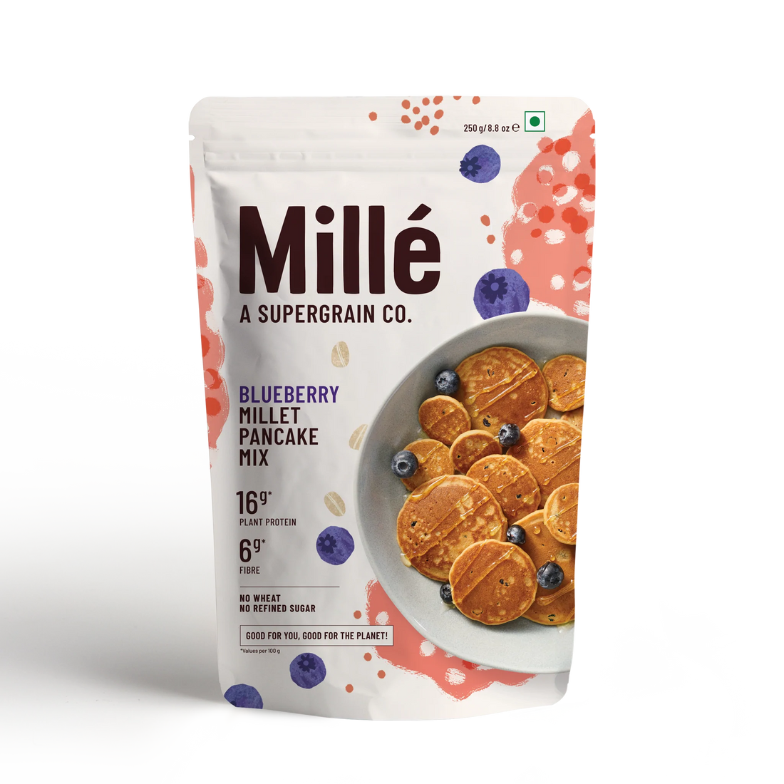 Blueberry Millet Pancake Mix | Gluten Free, No Refined Sugar, No Wheat & No Artificial Flavor – Mille’ – 250gm