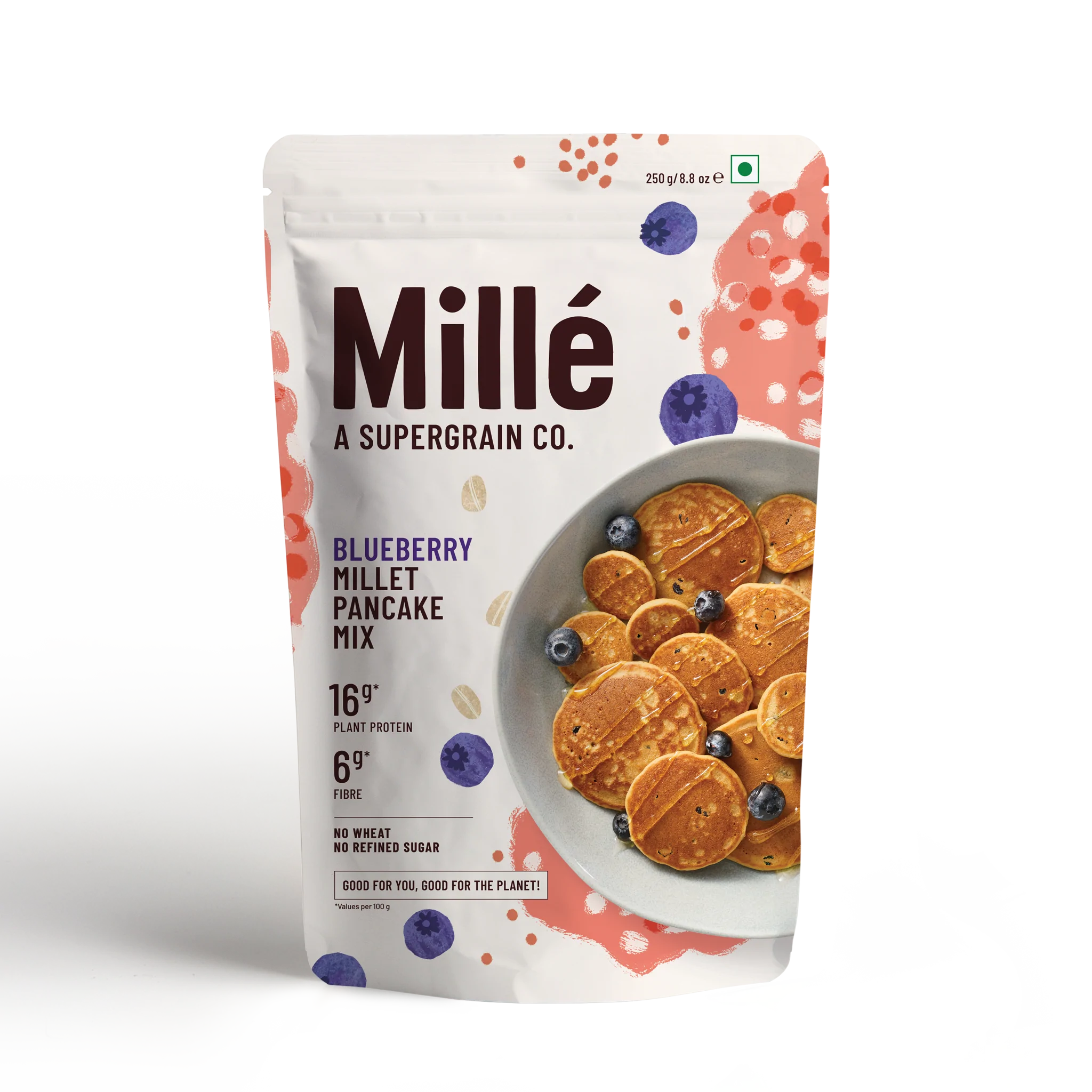 Blueberry Millet Pancake Mix | Gluten Free, No Refined Sugar, No Wheat &amp; No Artificial Flavor – Mille’ – 250gm