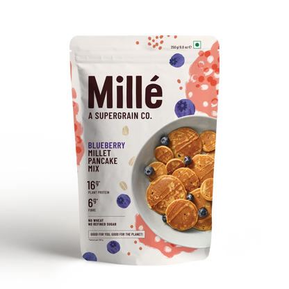 Blueberry Millet Pancake Mix | Gluten Free, No Refined Sugar, No Wheat &amp; No Artificial Flavor – Mille’ – 250gm