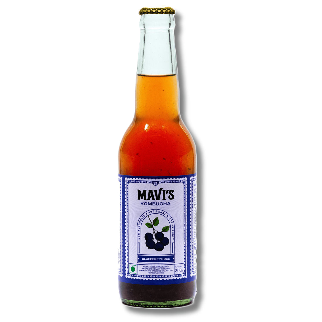 Kombucha | Blueberry &amp; Rose Kombucha - Raw &amp; Unpasteurized - Non Alcoholic - No Added Flavours &amp; No Preservatives - MAVI’s - 300ml