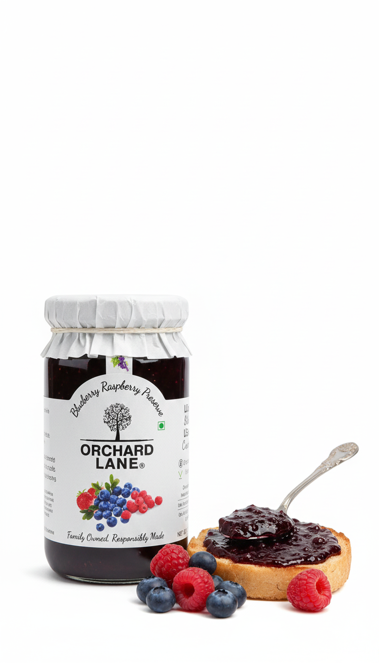 Preserve | Blueberry Raspberry Preserve - Vegan, Gluten Free & Low Sugar, Less Calories - Orchard Lane - 300gm