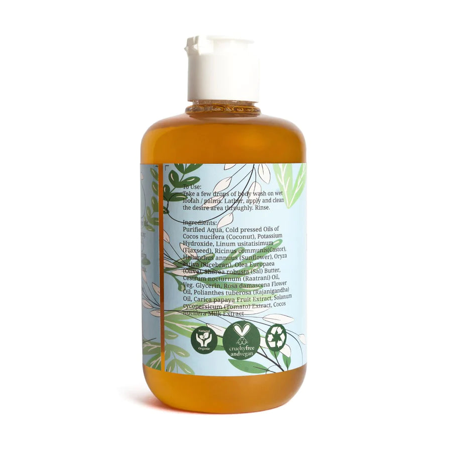 Body Wash | Floral Shower (Enriched With Tomato &amp;amp; Sal Butter) - Organic - Vegan, Sulphate Free, Cruelty Free &amp;amp; Preservatives Free - Rustic Art - 300ml