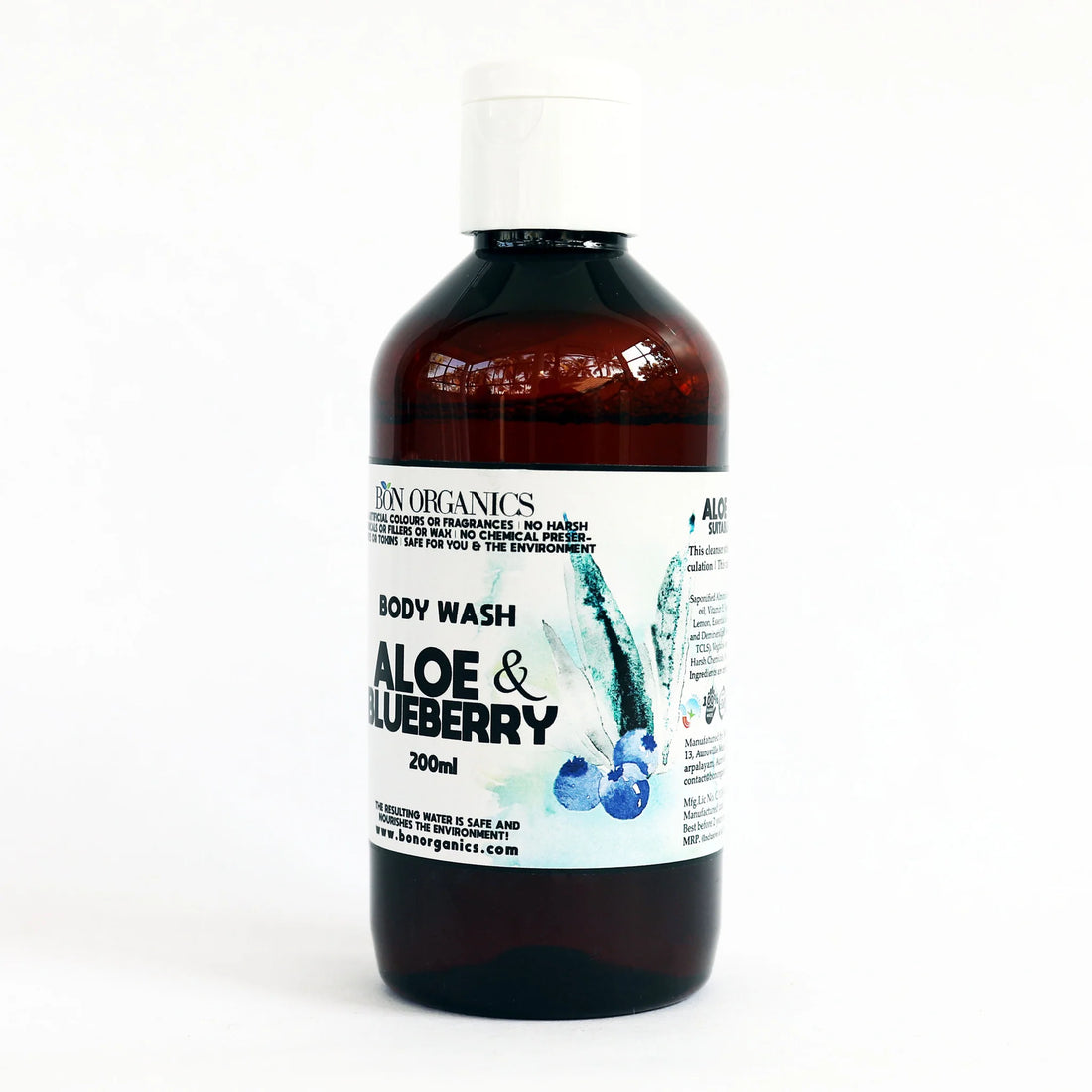 Body Wash | (Aloe Vera &amp;amp; Blueberry) - Suitable For All Skin Types - Organic - No Artificial Colours, Fragrances, Chemical Free, Sulphates, Sls, Silicone &amp;amp; Paraben Free - Bon Organic - 250ml
