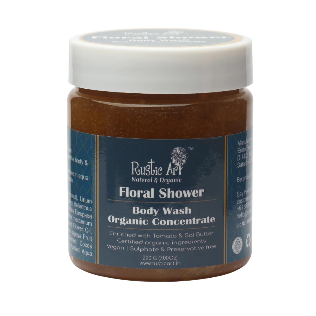 Body Wash | Floral Shower (Enriched With Tamarind &amp; Cacao Butter) – Concentrate – Organic – Vegan, Sulphate Free &amp; Preservatives Free – Rustic Art – 200gm