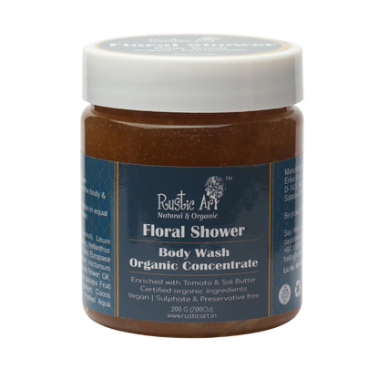 Body Wash | Floral Shower (Enriched With Tamarind &amp; Cacao Butter) – Concentrate – Organic – Vegan, Sulphate Free &amp; Preservatives Free – Rustic Art – 200gm