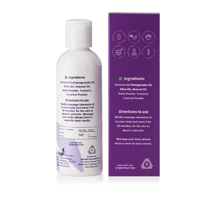 Massage Oil | Body Massage Oil (Blended In Pomegranate Oil, Olive Oil And Almond Oil) – 100% Organic – Parabens Fee , Silicone Free, No Fillers, No Mineral oils &amp; No Added Synthetics Or Additives – Varti Ayurvedz – 100ml