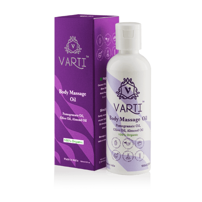 Massage Oil | Body Massage Oil (Blended In Pomegranate Oil, Olive Oil And Almond Oil) – 100% Organic – Parabens Fee , Silicone Free, No Fillers, No Mineral oils &amp; No Added Synthetics Or Additives – Varti Ayurvedz – 100ml