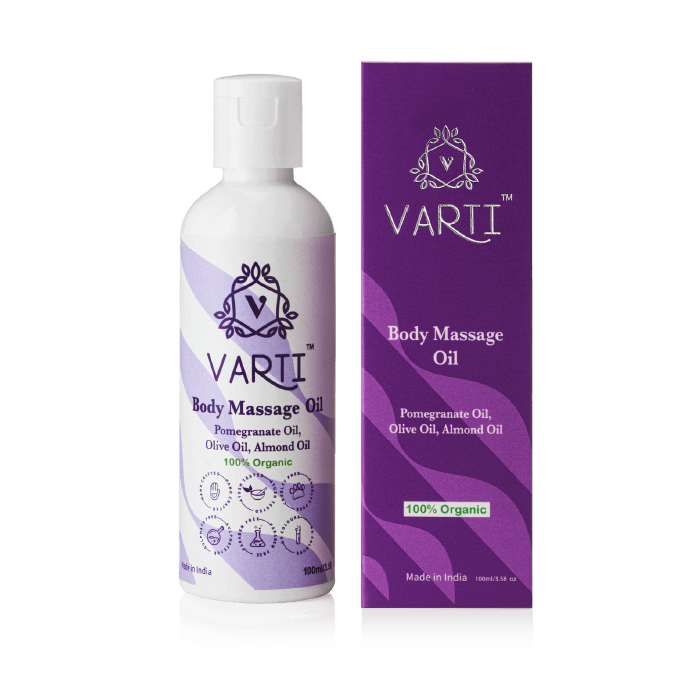 Massage Oil | Body Massage Oil (Blended In Pomegranate Oil, Olive Oil And Almond Oil) – 100% Organic – Parabens Fee , Silicone Free, No Fillers, No Mineral oils &amp; No Added Synthetics Or Additives – Varti Ayurvedz – 100ml