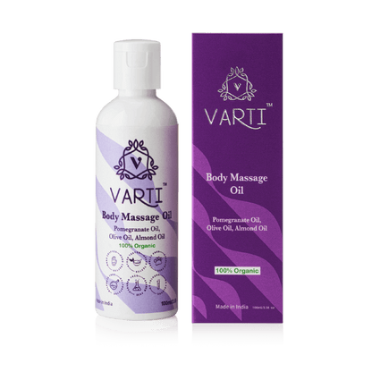 Massage Oil | Body Massage Oil (Blended In Pomegranate Oil, Olive Oil And Almond Oil) – 100% Organic – Parabens Fee , Silicone Free, No Fillers, No Mineral oils &amp; No Added Synthetics Or Additives – Varti Ayurvedz – 100ml