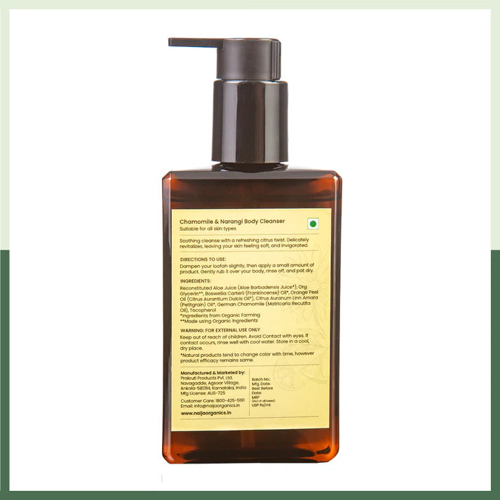 Body Cleanser | Organic Chamomile &amp; Narangi Body Wash - 100% Vegan, Sulphate &amp; Paraben Free – Naija – 200ml