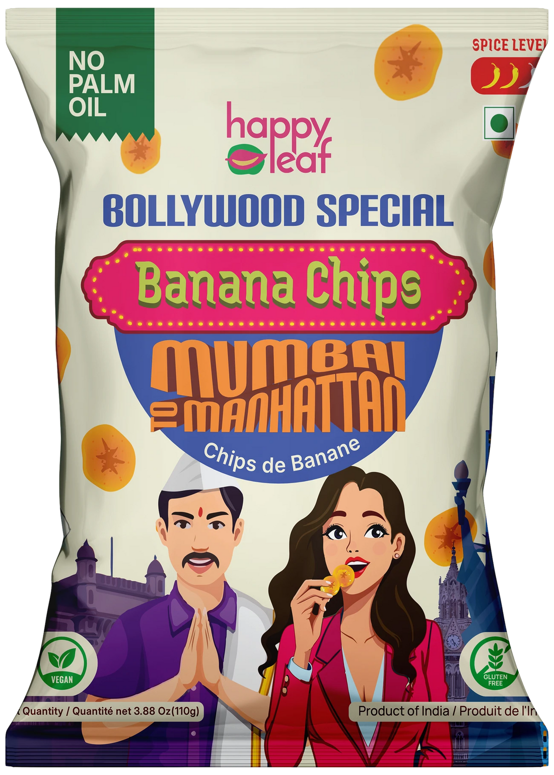 Chips | Bollywood Special Banana Chips -Vegan, Gluten Free, USDA Organic – No Artificial Color &amp; No Artificial Preservatives – Happy Leaf – 110gm