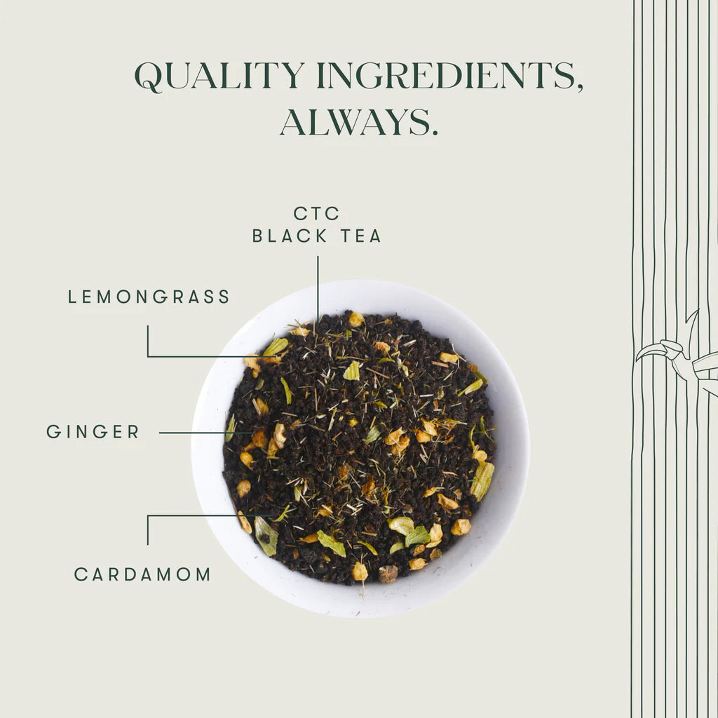 Tea | Bombay Cutting Chai - Assam CTC, Lemon Grass, Ginger, Cardamom - Zesty Citrus, Warm Spices Notes - Luxmi Estates – 100gm Loose Leaf Tea