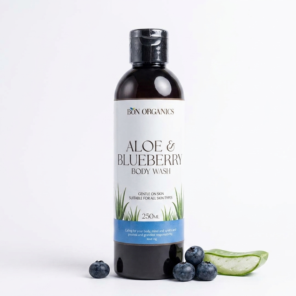 Body Wash | (Aloe Vera &amp;amp; Blueberry) - Suitable For All Skin Types - Organic - No Artificial Colours, Fragrances, Chemical Free, Sulphates, Sls, Silicone &amp;amp; Paraben Free - Bon Organic - 250ml