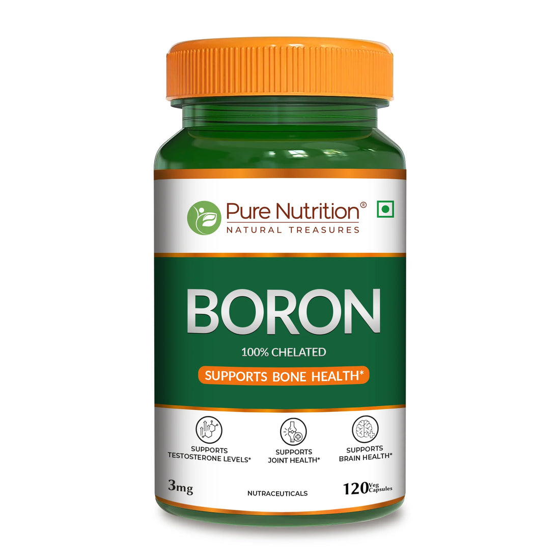 Bone Health  | Boron (100% Chelated)-3mg- Formulated for Bone &amp; Joint Support-Free from Added Preservatives or Artificial Colors - Pure Nutrition - 120N Veg Capsules