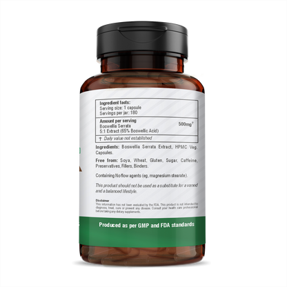 Boswellia Serrata | 5:1 Extract (65% Boswellic Acid) - Vegan, Gluten Free, Soya Free, Caffeine Free And No Added Preservatives, Fillers &amp;amp; No Added Binders - H&amp;C - 180 Vegan Capsules