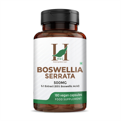 Boswellia Serrata | 5:1 Extract (65% Boswellic Acid) - Vegan, Gluten Free, Soya Free, Caffeine Free And No Added Preservatives, Fillers &amp;amp; No Added Binders - H&amp;C - 180 Vegan Capsules