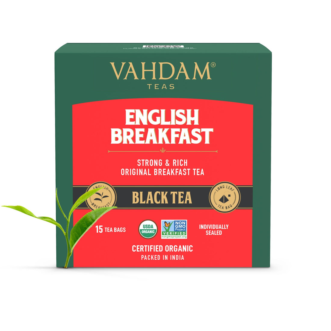 Tea | Black - Original English Breakfast - Strong &amp;amp; Rich - USDA Organic - Vahdam - 15 Tea Bag