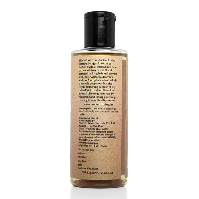 Hair Oil | Organic Brahmi &amp; Amla Hair Oil - Ancient Living -200ml