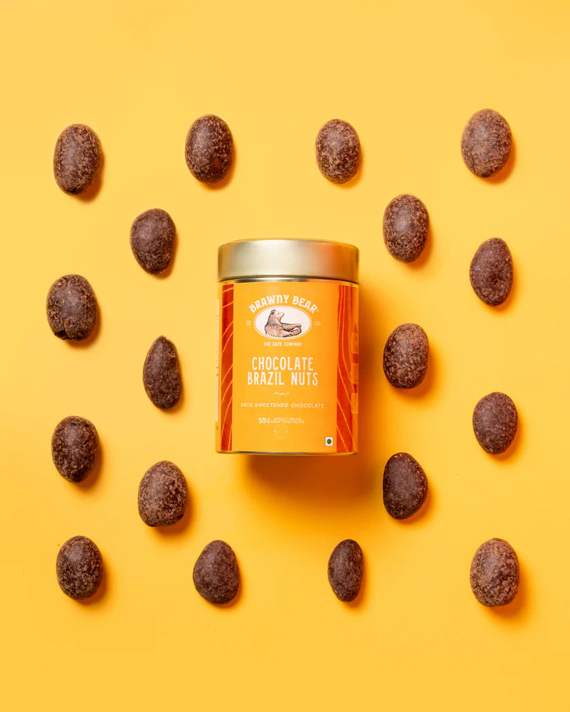 Nuts | Chocolate Brazil Nuts - 55% Date-Sweetened Dark Chocolate –No Added Sugar , No refined Sugar, No Fillers – Brawny Bear – 25gm