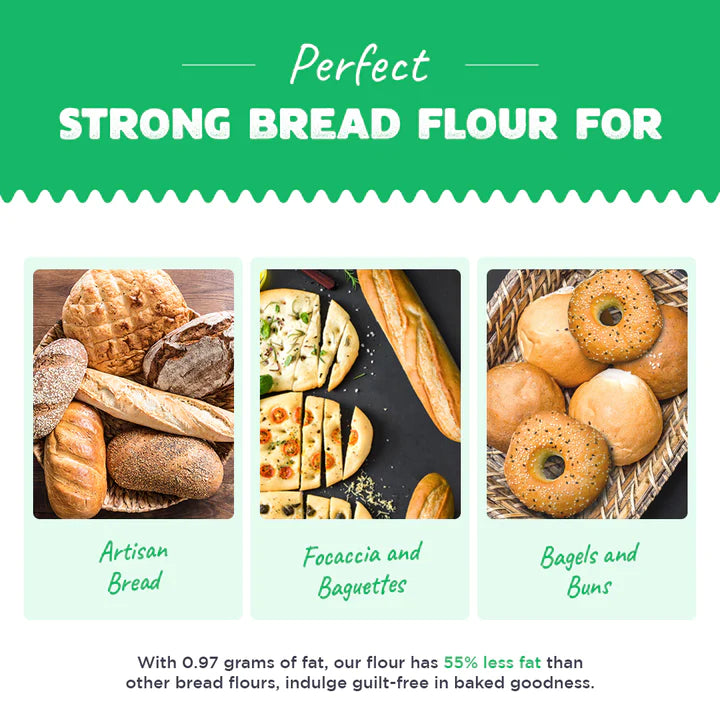 Bread Flour | Strong - For Artisan Breads, Baguettes, Buns, Sourdough, Focaccia &amp; Bagels - Unbleached - 13.1% Protein - Natural – Zero Added Preservatives – Raw Himalayas – 1000gm