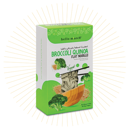 Noodles | Broccoli Quinoa Flat Noodles (Made From High Protein Wheat Flour, Organic Raw Quinoa) - Vegan, No Preservatives, No Artificial Colouring &amp; No Flavouring - Hello M&