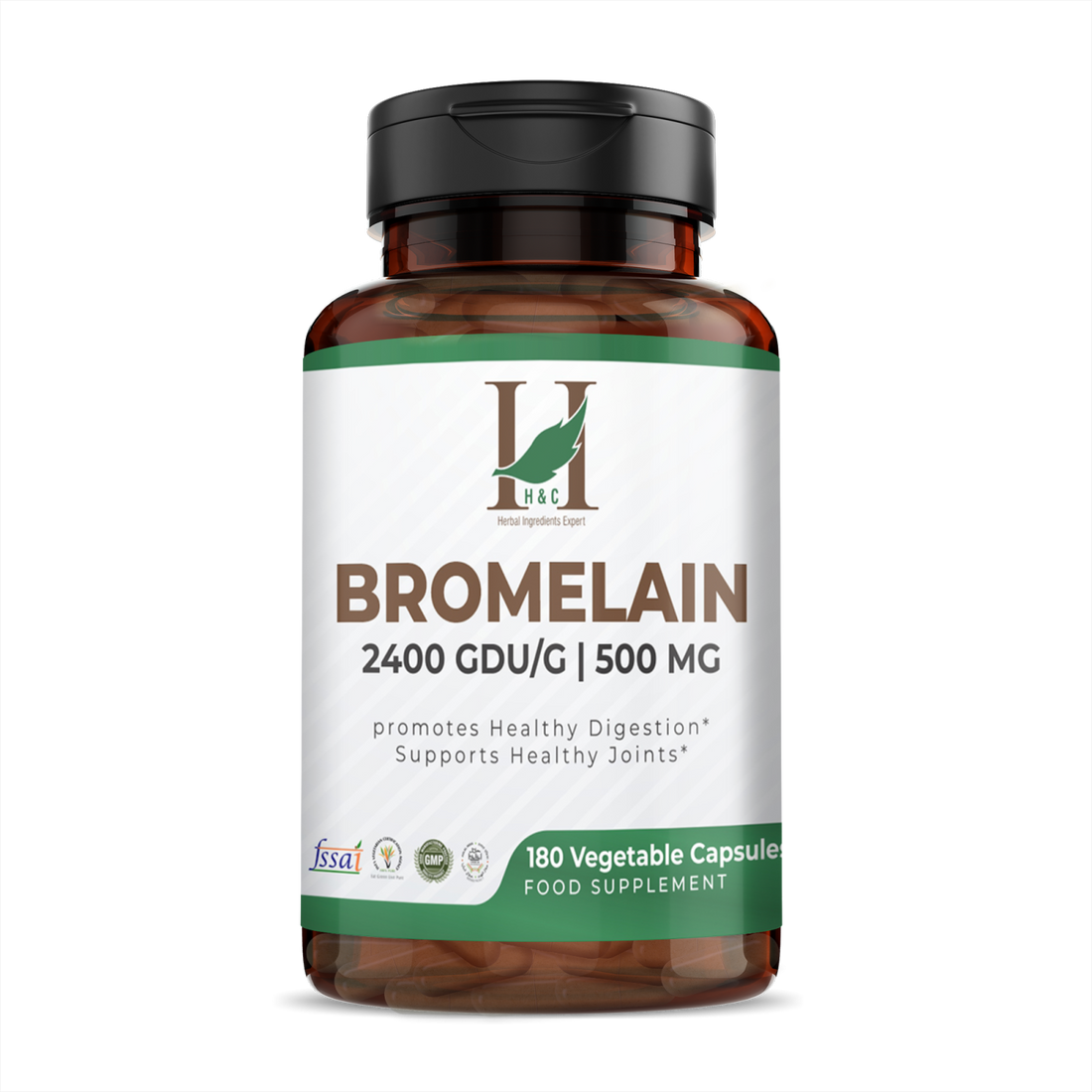 Bromelain | 2400 GDU/G - 500mg - Promotes Healthy Digestion - Support Healthy Joints -Vegan, Gluten Free, Sulfates Free, No Added Preservatives & No Added Artificial Color - H&C - 180 Vegetable Capsules