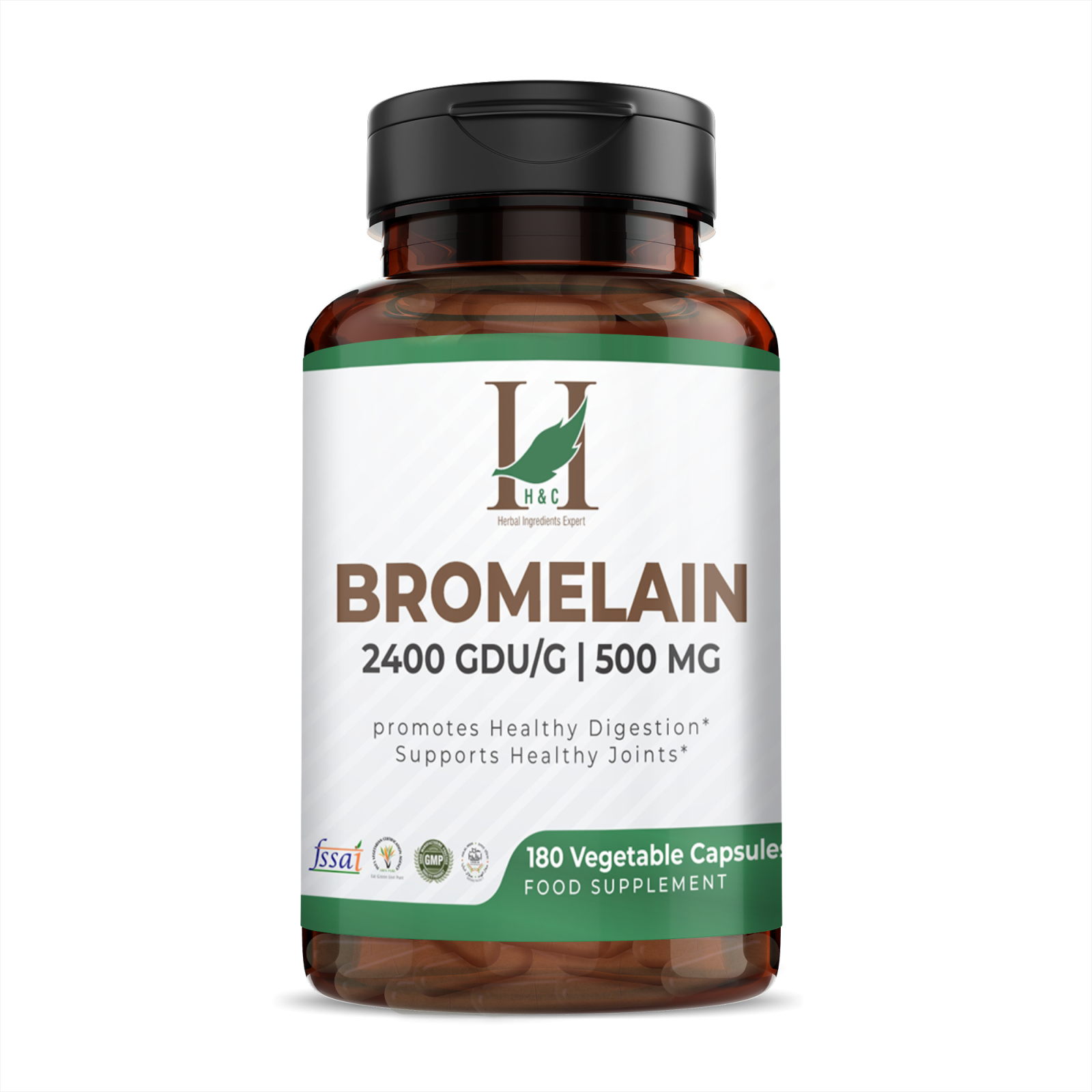 Bromelain | 2400 GDU/G - 500mg - Promotes Healthy Digestion - Support Healthy Joints -Vegan, Gluten Free, Sulfates Free, No Added Preservatives &amp;amp; No Added Artificial Color - H&amp;amp;C - 180 Vegetable Capsules