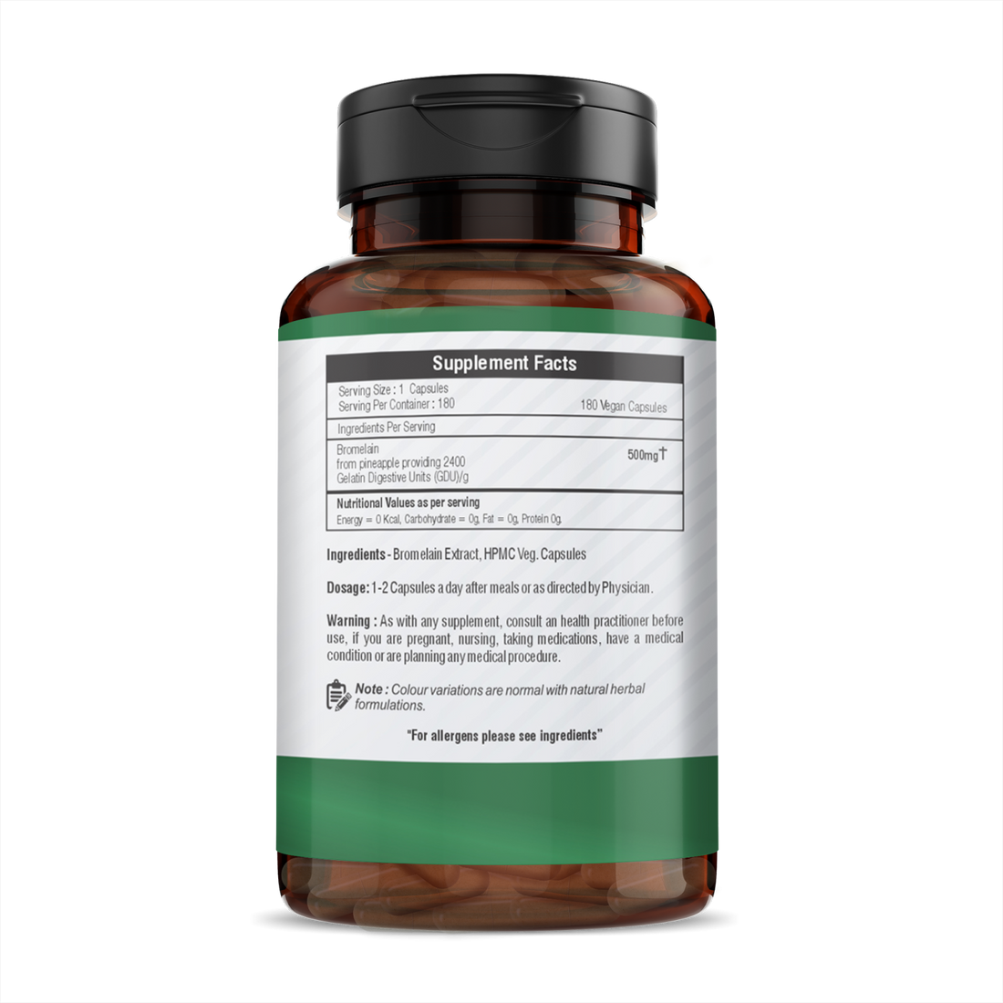 Bromelain | 2400 GDU/G - 500mg - Promotes Healthy Digestion - Support Healthy Joints -Vegan, Gluten Free, Sulfates Free, No Added Preservatives & No Added Artificial Color - H&C - 180 Vegetable Capsules
