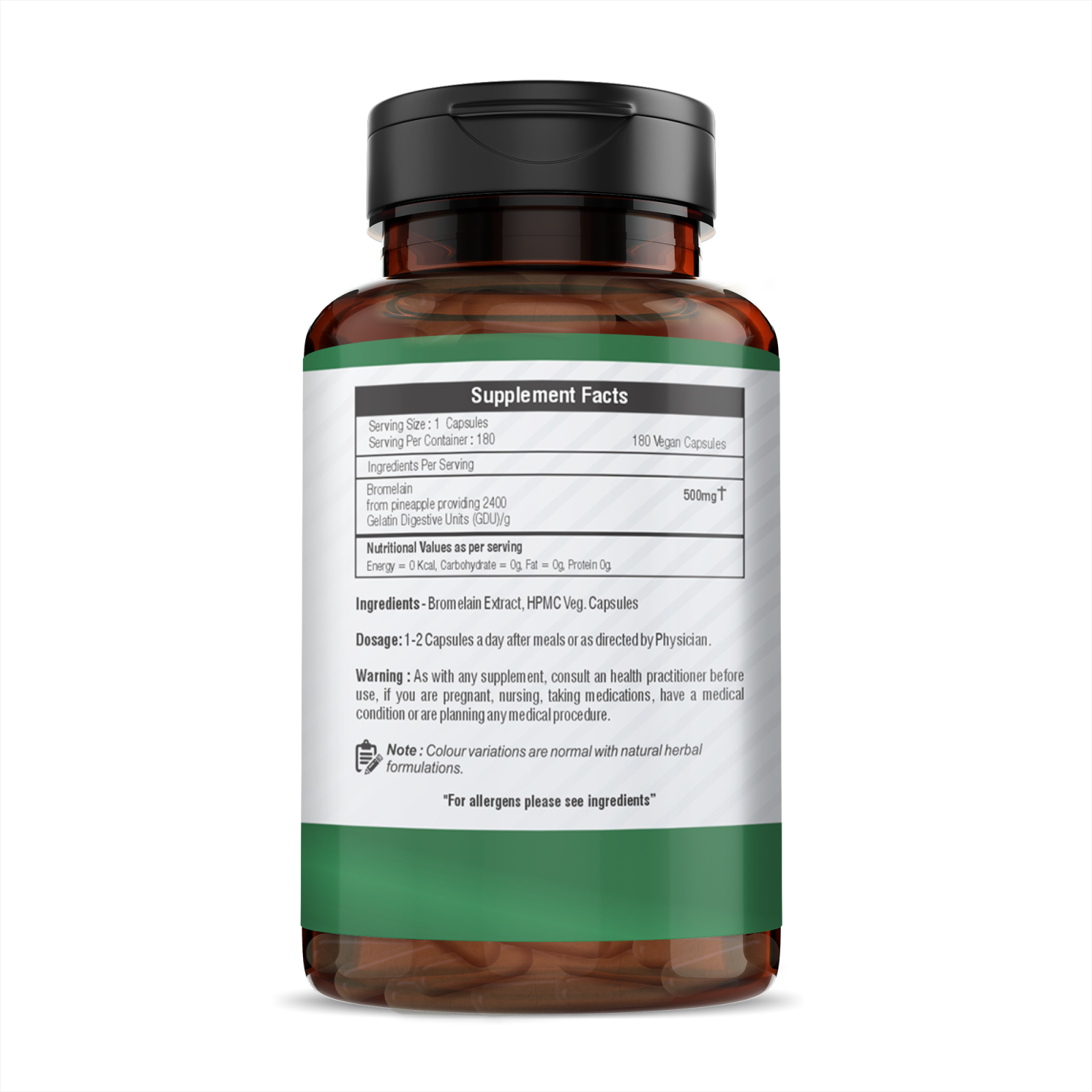 Bromelain | 2400 GDU/G - 500mg - Promotes Healthy Digestion - Support Healthy Joints -Vegan, Gluten Free, Sulfates Free, No Added Preservatives &amp;amp; No Added Artificial Color - H&amp;amp;C - 180 Vegetable Capsules