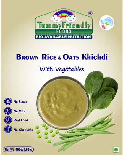 Brown Rice And Oats Khichdi | (Mix With Vegetables) - Baby Food - USDA Organic - No Sugar, No Milk, No Chemical &amp;amp; Preservatives - Tummy Friendly Foods - 200gm