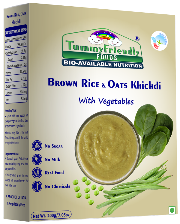 Brown Rice And Oats Khichdi | (Mix With Vegetables) - Baby Food - USDA Organic - No Sugar, No Milk, No Chemical &amp;amp; Preservatives - Tummy Friendly Foods - 200gm