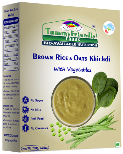 Brown Rice And Oats Khichdi | (Mix With Vegetables) - Baby Food - USDA Organic - No Sugar, No Milk, No Chemical &amp;amp; Preservatives - Tummy Friendly Foods - 200gm